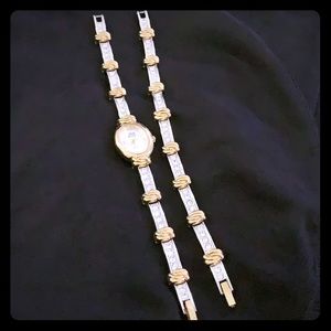 Two toned watch and bracelet set